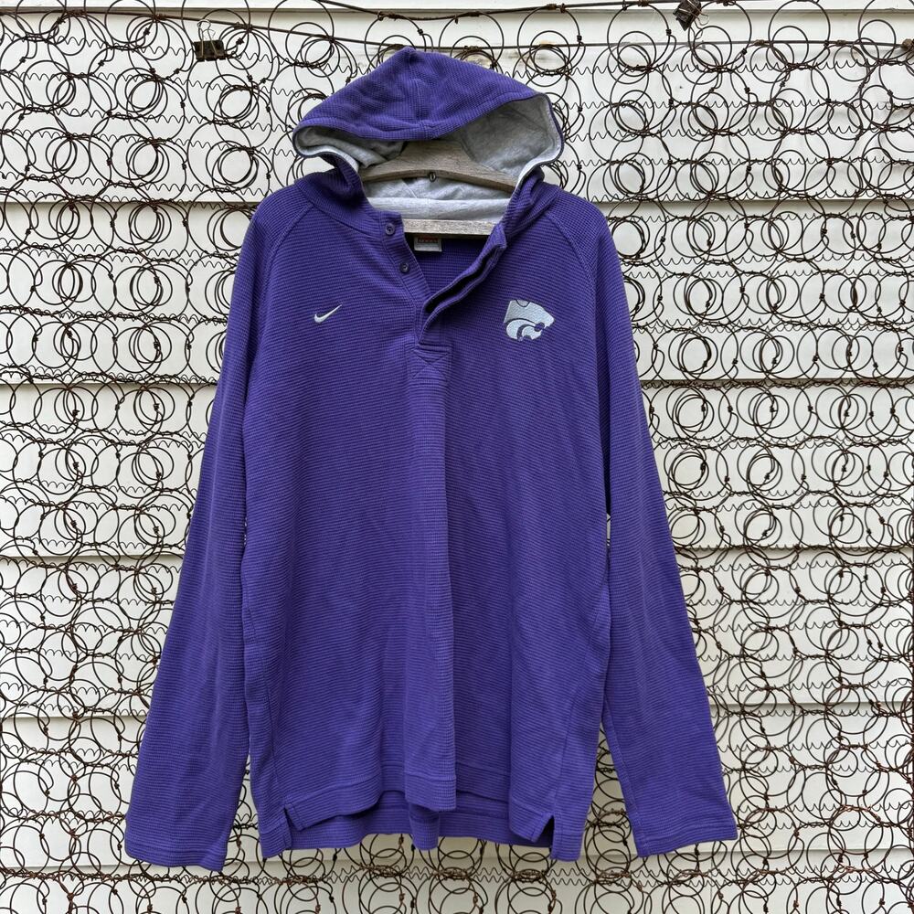 K-State Nike XXL Purple Henley Waffle Knit Pullover Hooded Long Sleeve Shirt